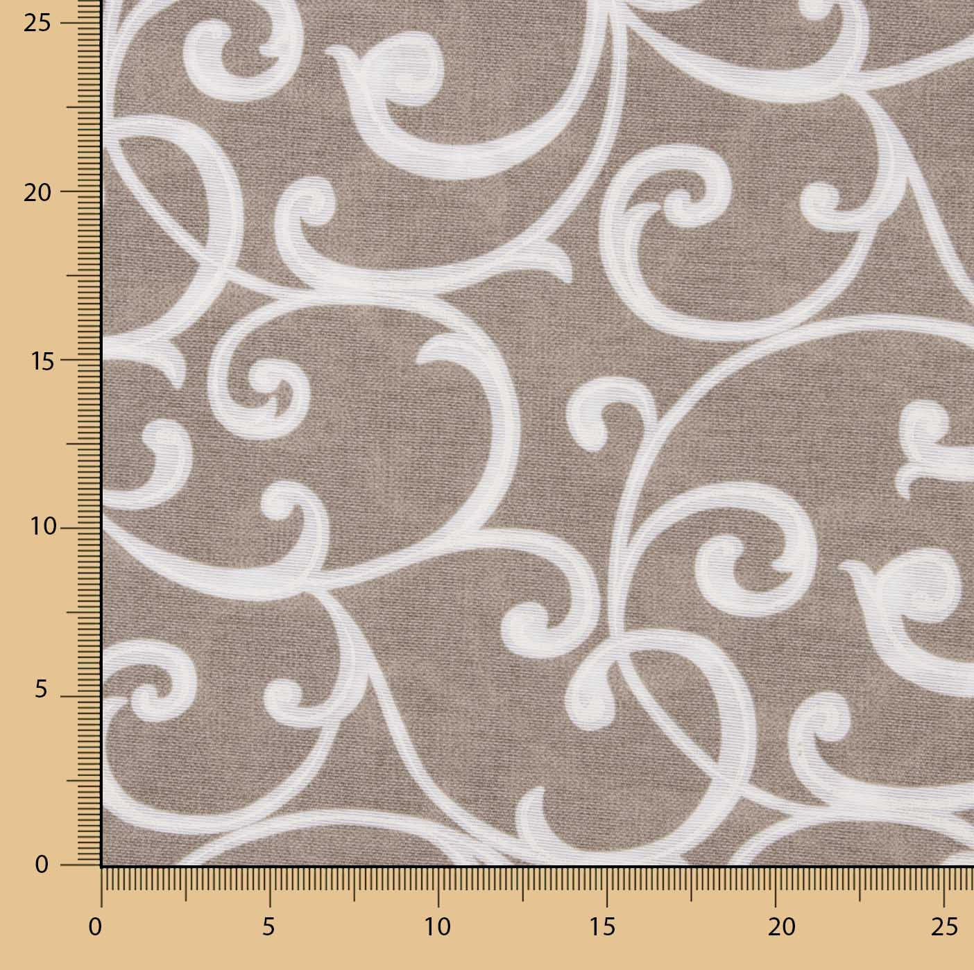 Bedrucktes Canvas mit ornamentalen Zweigen in Beige und Weiß - Ribes y Casals