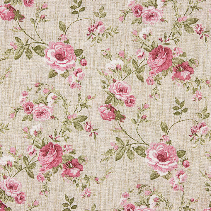 Bedrucktes Canvas mit Rosenmuster auf rosa Hintergrund im Look von Leinenstoff - Ribes y Casals