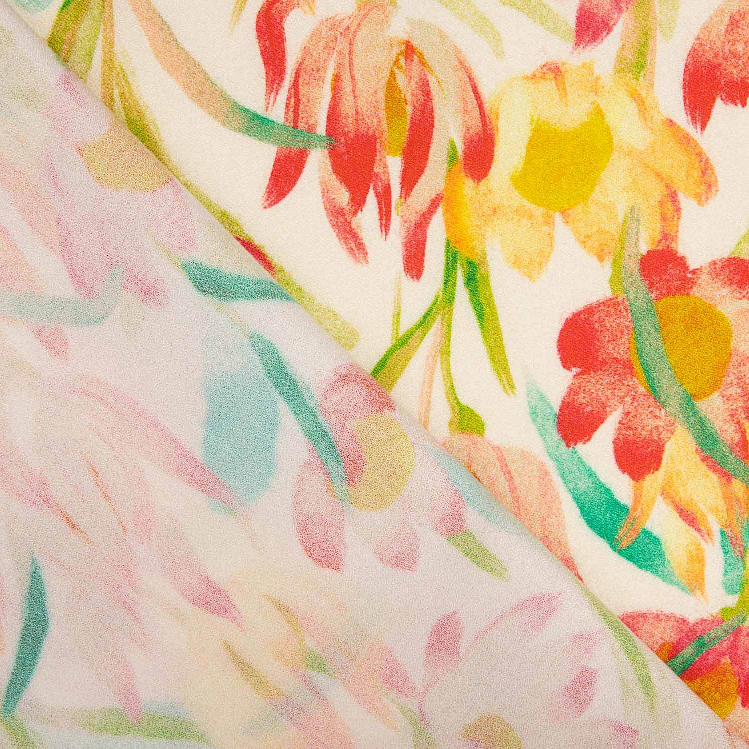 Viskose-Crêpe mit warmem Aquarellblumenmuster - Ribes y Casals