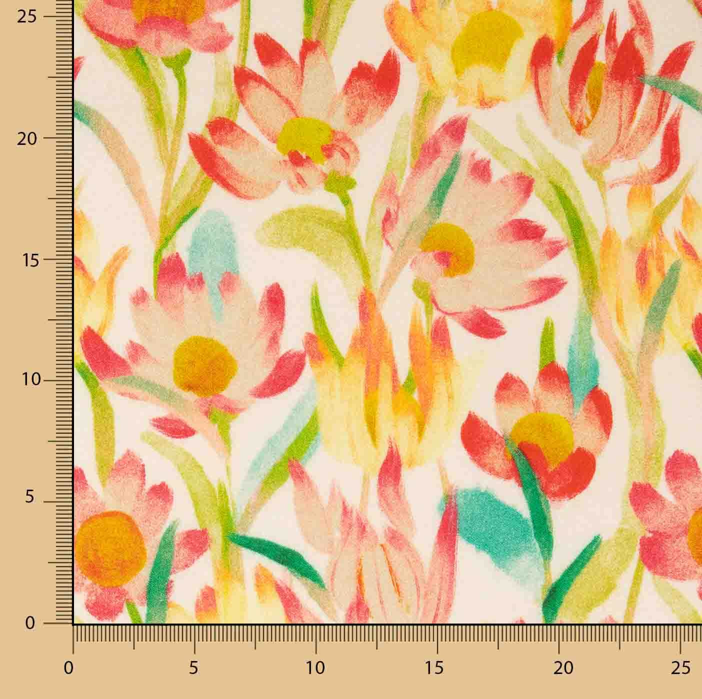 Viskose-Crêpe mit warmem Aquarellblumenmuster - Ribes y Casals