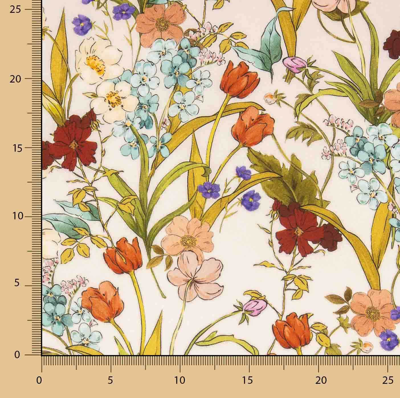 Viskose-Reststück mit zartem botanischem Blumenmuster – verschiedene Maße x Breite 140 cm - Ribes y Casals