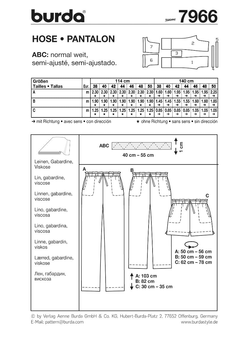 Burda Schnittmuster 7966 Hose - Ribes y Casals