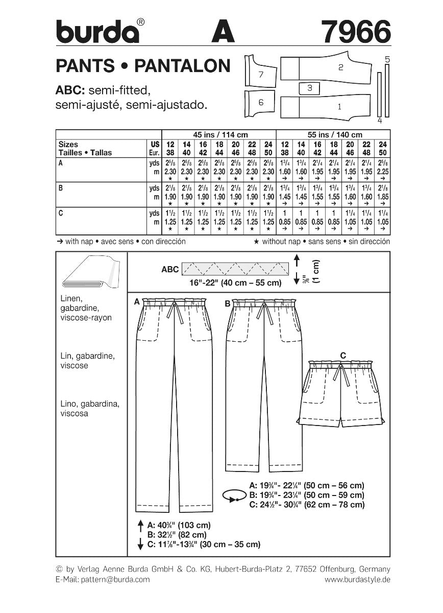 Burda Schnittmuster 7966 Hose - Ribes y Casals