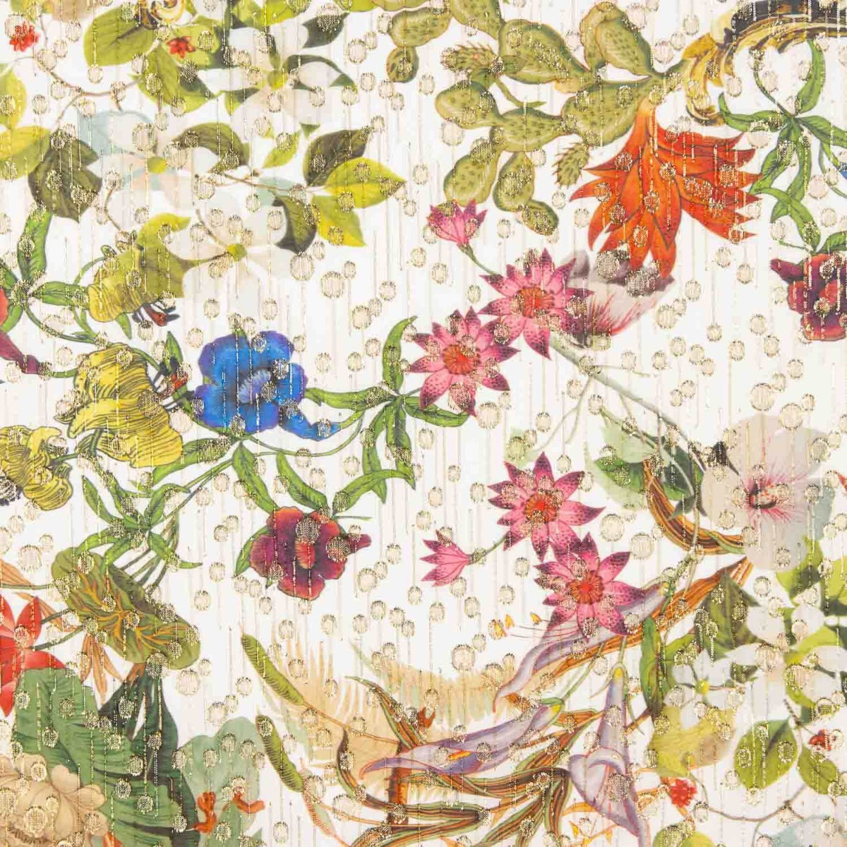 Mull Georgette Lurex Blanc Botanique - Ribes y Casals