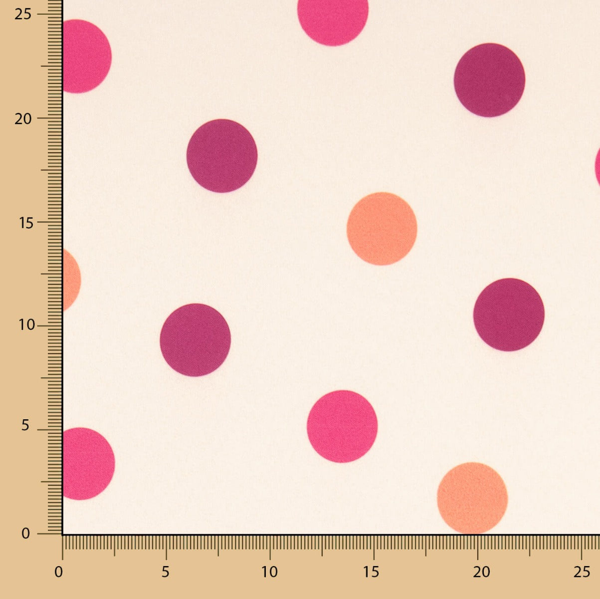 Fama Stretch-Stoffrest, glänzend, fuchsiafarbene Punkte – verschiedene Maße, Breite 140 cm - Ribes y Casals