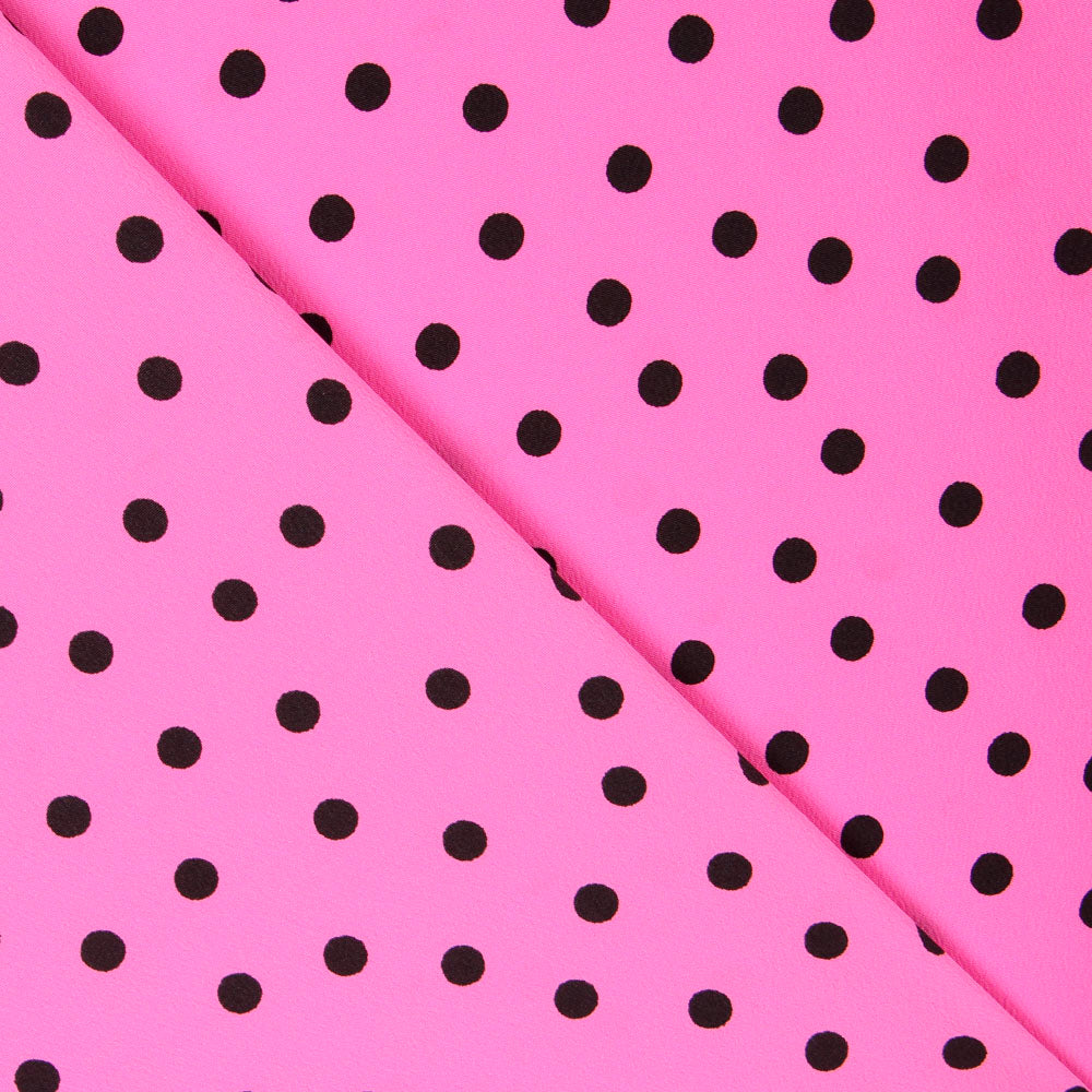 Krepp-Polka-Dots Schwarz 7mm Fuchsia - Ribes y Casals