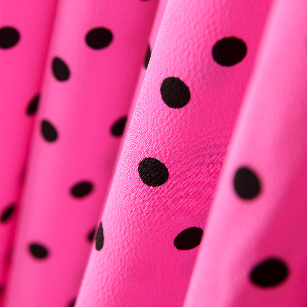 Krepp-Polka-Dots Schwarz 7mm Fuchsia - Ribes y Casals