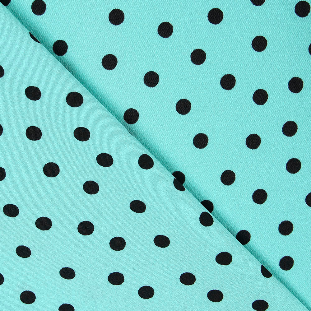 Crepe Polka Dots Schwarz 7mm Türkis - Ribes y Casals