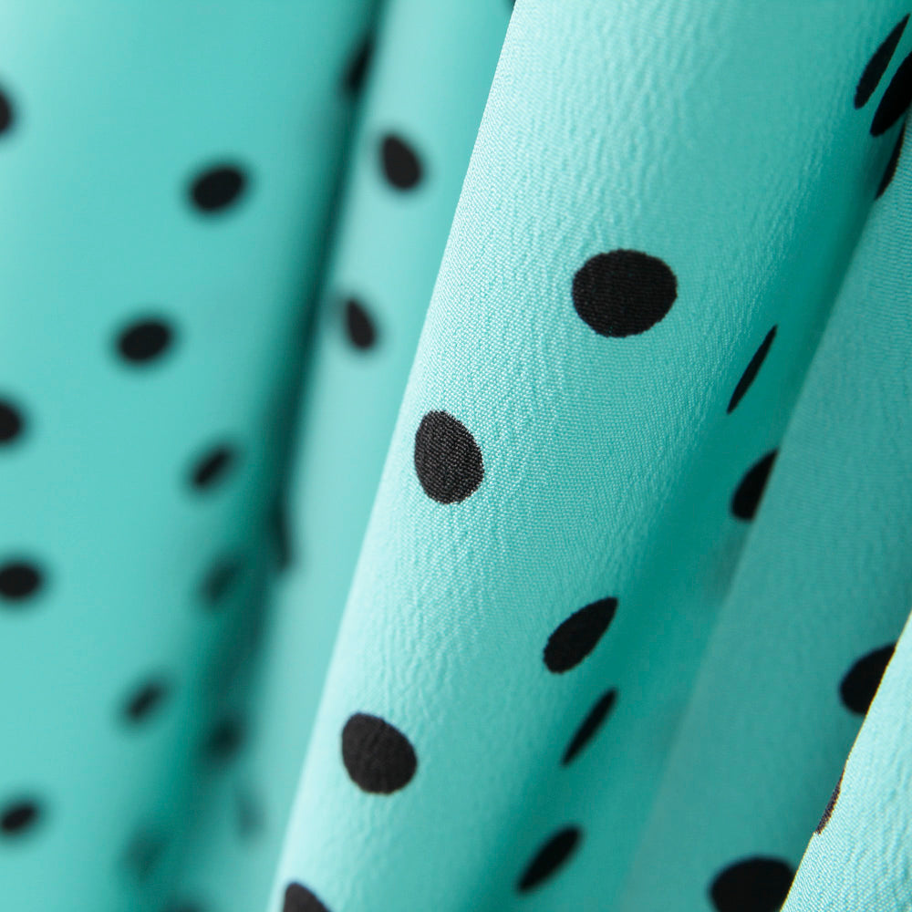 Crepe Polka Dots Schwarz 7mm Türkis - Ribes y Casals
