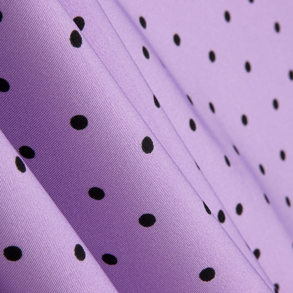 Elastischer Gabardine 0,5cm Mauve Polka Dots - Ribes y Casals