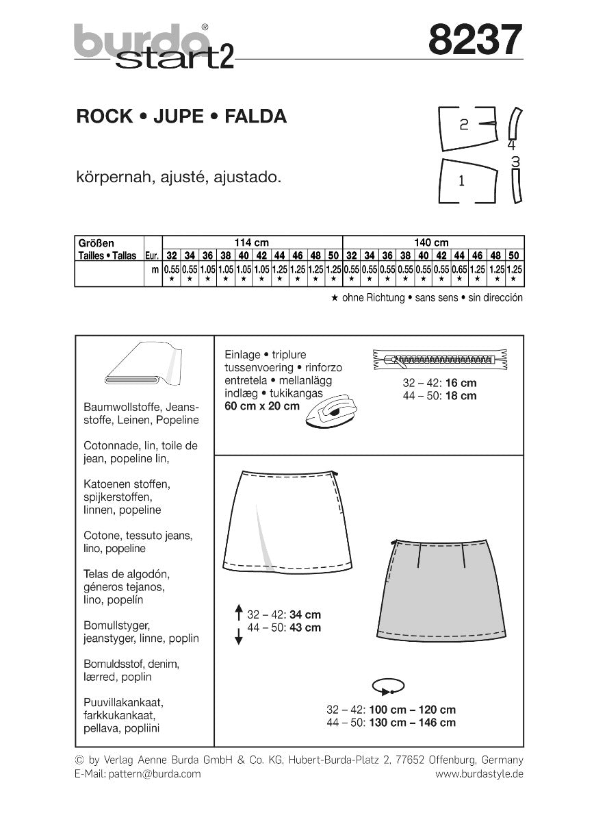 Schnittmuster Burda 8237 Rock - Ribes y Casals
