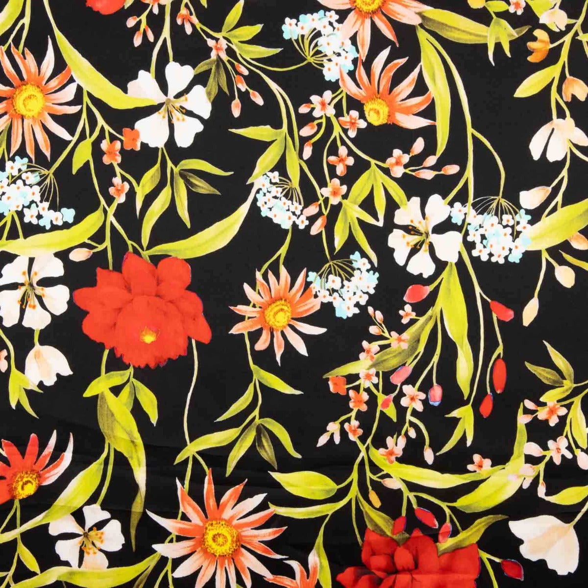 Italienischer Seidensatin Floral Schwarz - Ribes y Casals