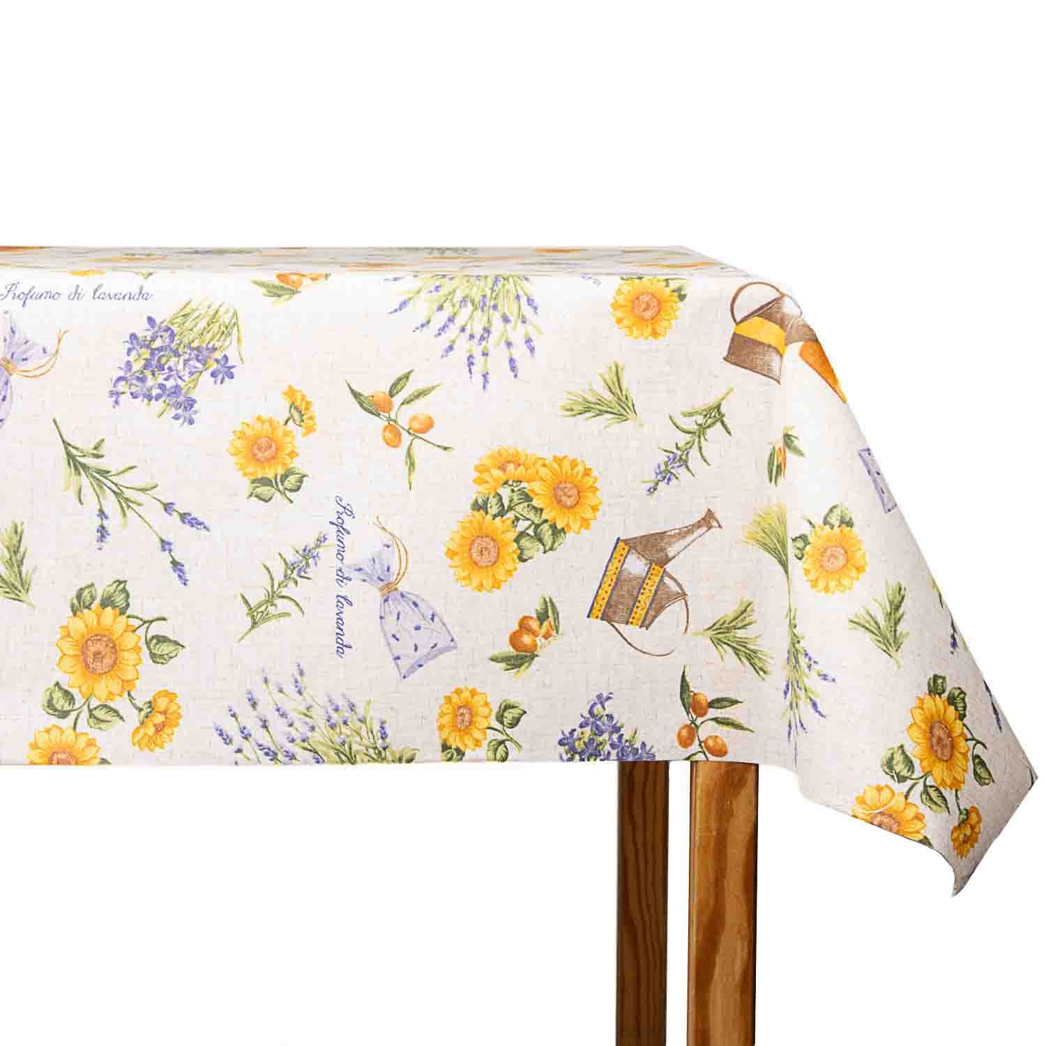 Tischtuch aus Harz Sonnenblumen und Lavendel Beige - Ribes y Casals
