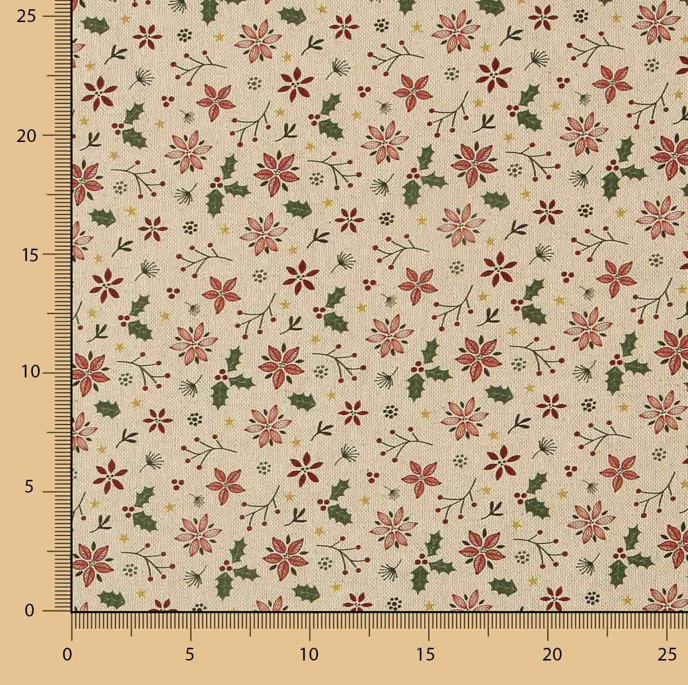 Baumwollpopeline Weihnachten Blumenmuster und Stechpalme - Ribes y Casals