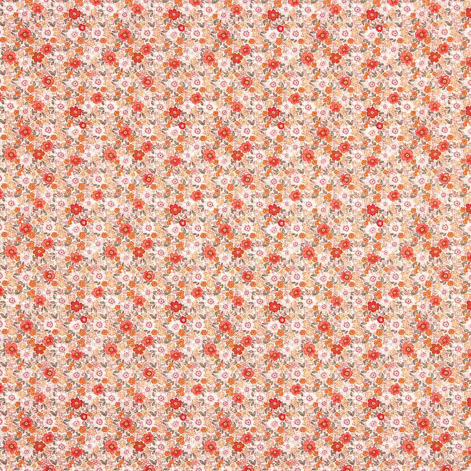 Popeline-Reststück aus Baumwolle mit Blumenmuster in Orange – verschiedene Längen x Breite 150 cm - Ribes y Casals
