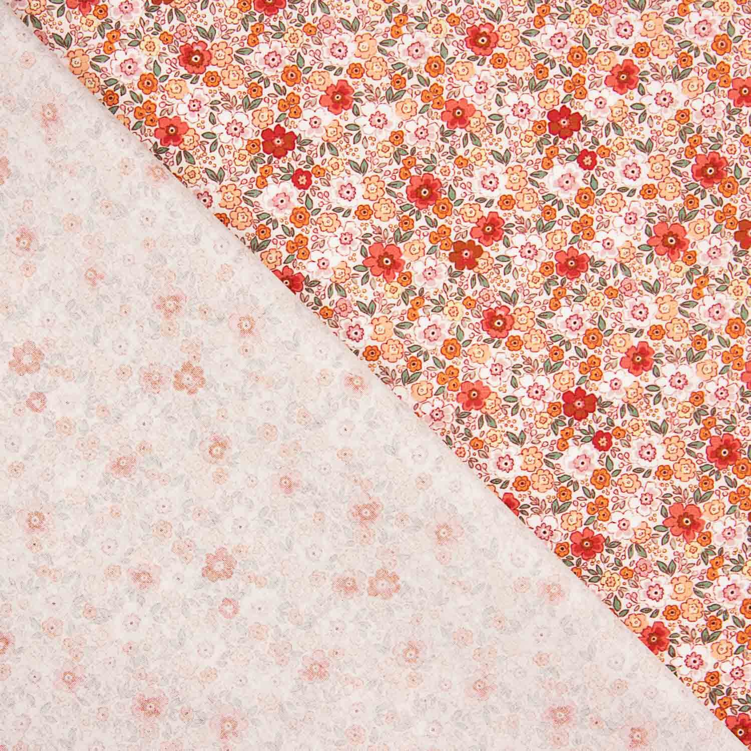 Popeline-Reststück aus Baumwolle mit Blumenmuster in Orange – verschiedene Längen x Breite 150 cm - Ribes y Casals