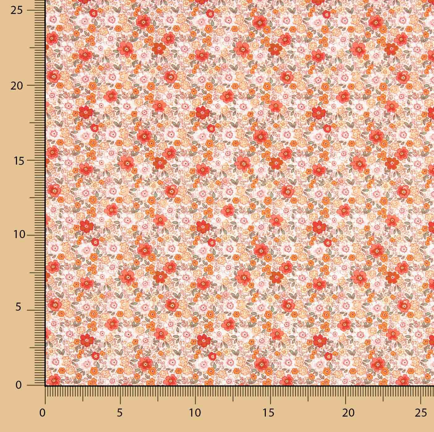 Popeline-Reststück aus Baumwolle mit Blumenmuster in Orange – verschiedene Längen x Breite 150 cm - Ribes y Casals