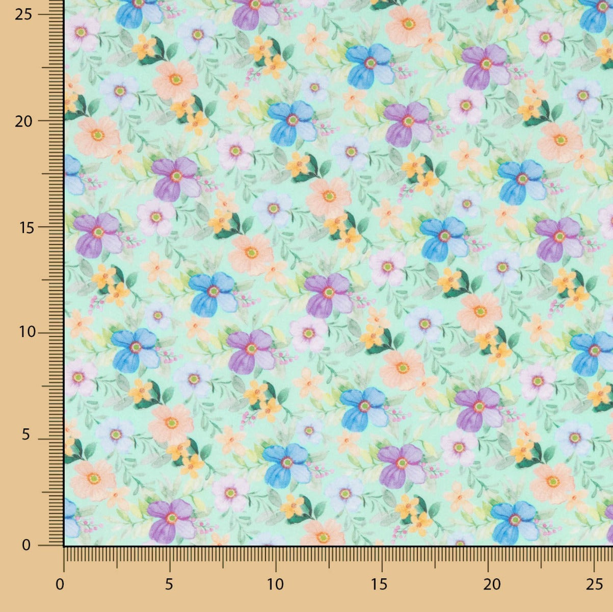 Popeline-Reststück mit Flamenco-Blumenmuster in Hawa-Grün – verschiedene Maße x Breite 140 cm - Ribes y Casals