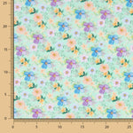 Popeline-Reststück mit Flamenco-Blumenmuster in Hawa-Grün – verschiedene Maße x Breite 140 cm - Ribes y Casals