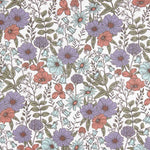 Mauve und rötliche Blumen bedruckte Baumwollpopeline - Ribes y Casals
