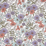 Mauve und rötliche Blumen bedruckte Baumwollpopeline - Ribes y Casals