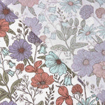 Mauve und rötliche Blumen bedruckte Baumwollpopeline - Ribes y Casals