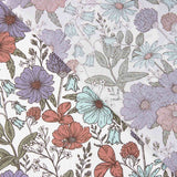 Mauve und rötliche Blumen bedruckte Baumwollpopeline - Ribes y Casals