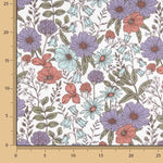 Mauve und rötliche Blumen bedruckte Baumwollpopeline - Ribes y Casals