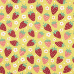 Erdbeeren und Gänseblümchen bedruckte Baumwollpopeline - Ribes y Casals