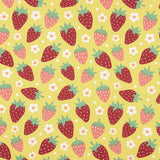 Erdbeeren und Gänseblümchen bedruckte Baumwollpopeline - Ribes y Casals