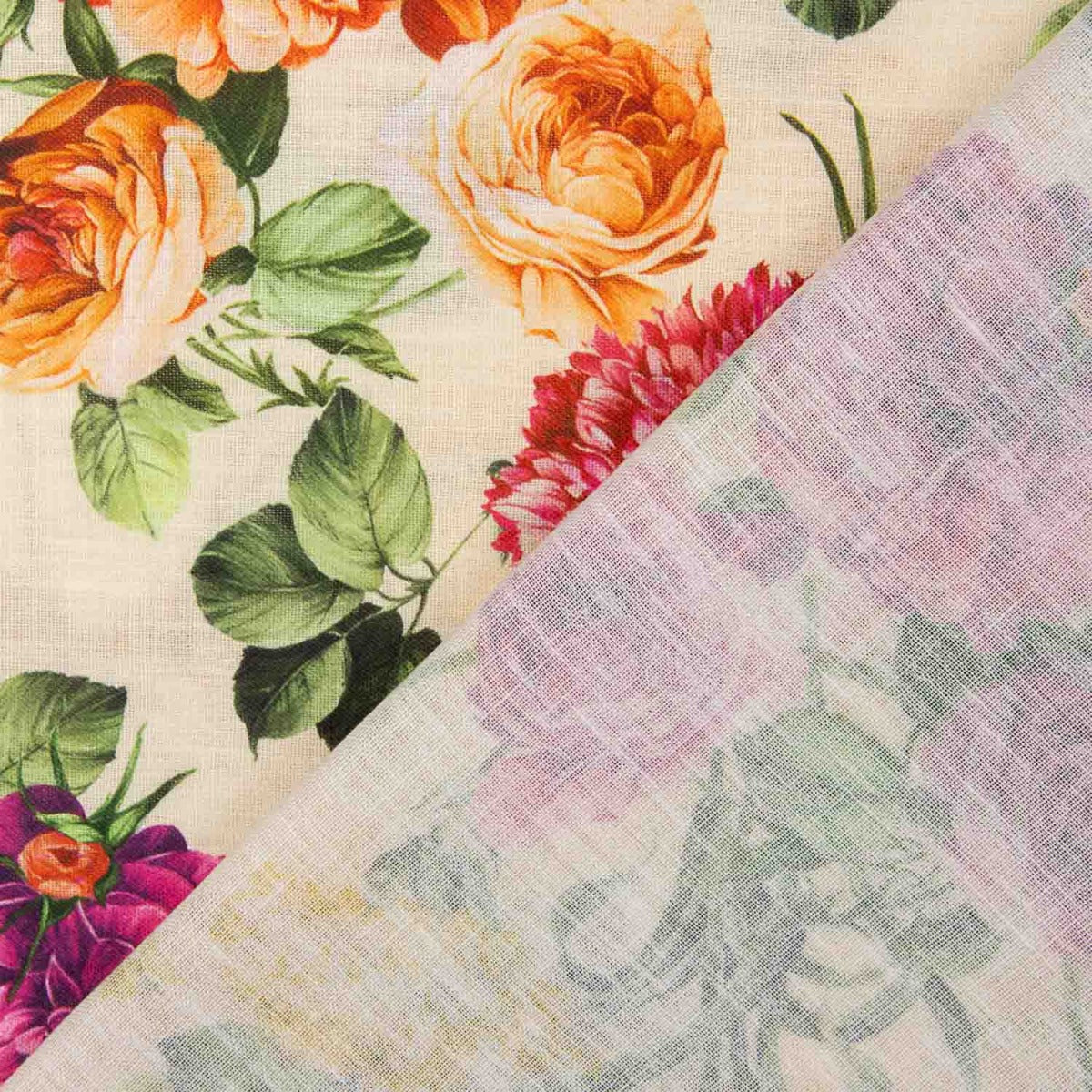 Rustikaler elfenbeinfarbener Floraldruck-Stoff - Ribes y Casals