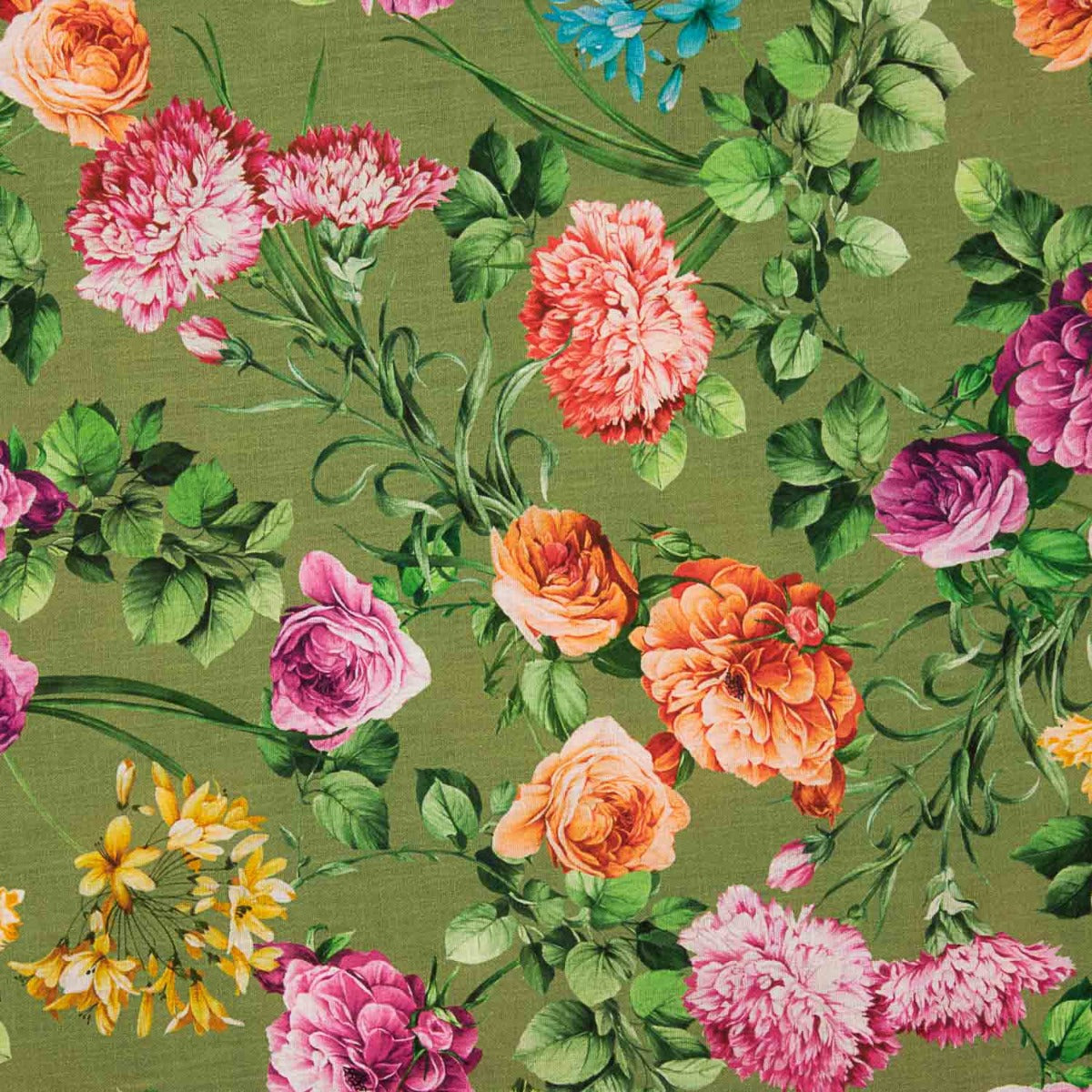 Rustikaler Stoff mit Blumenmuster, olivgrün - Ribes y Casals