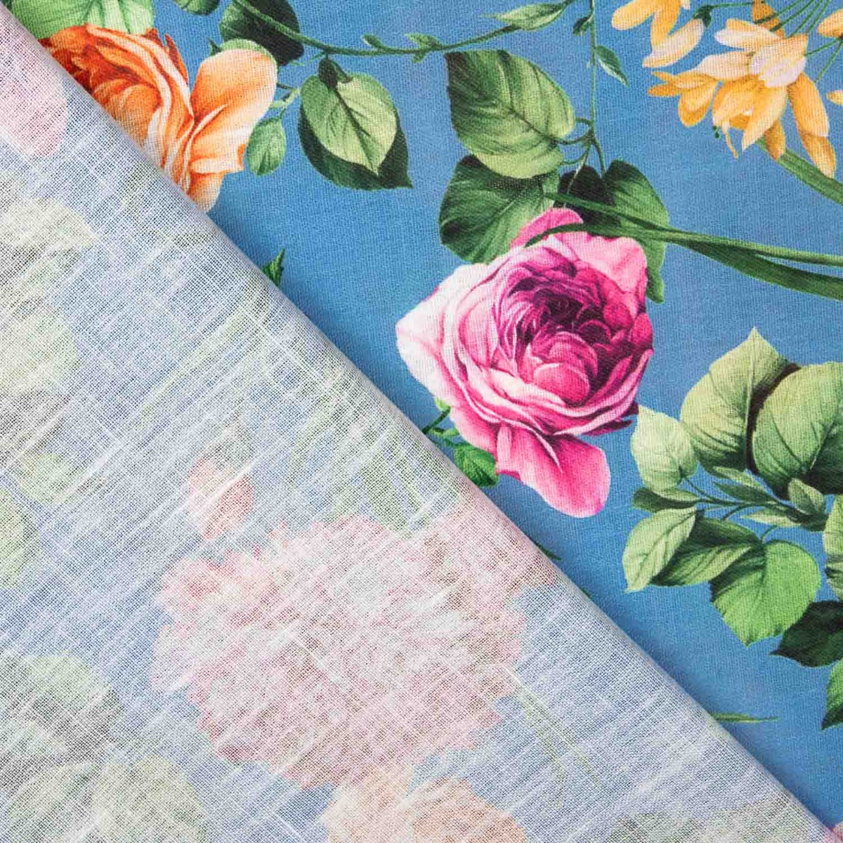 Blauer rustikaler Blumendruck Wandbehang 70 x 140 cm - Ribes y Casals