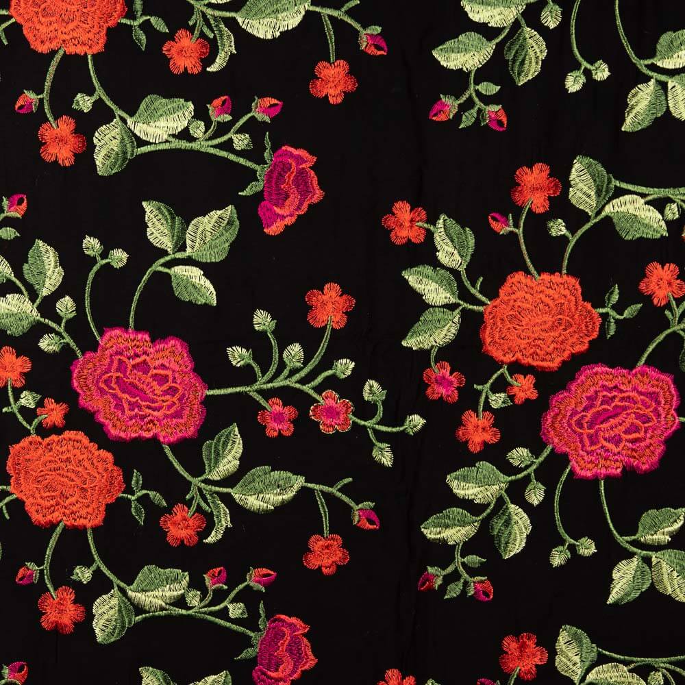 Bestickter Schal Rosa Rot Tencel Schwarz - Ribes y Casals