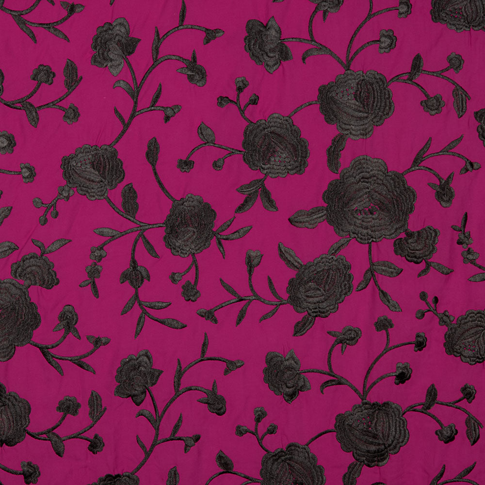 Bestickter Schal Black Tencel Strawberry - Ribes y Casals