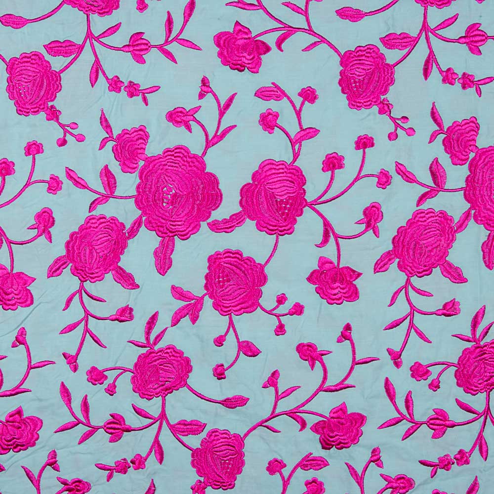 Bestickter Schal Fuchsia Tencel Hellblau - Ribes y Casals