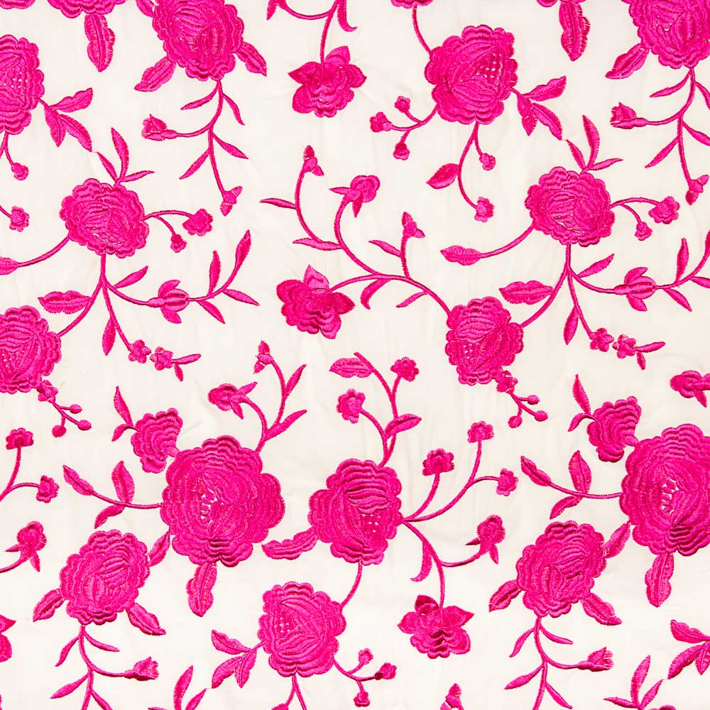 Fuchsia Tencel Stickerei Schal Weiß Natürlich - Ribes y Casals
