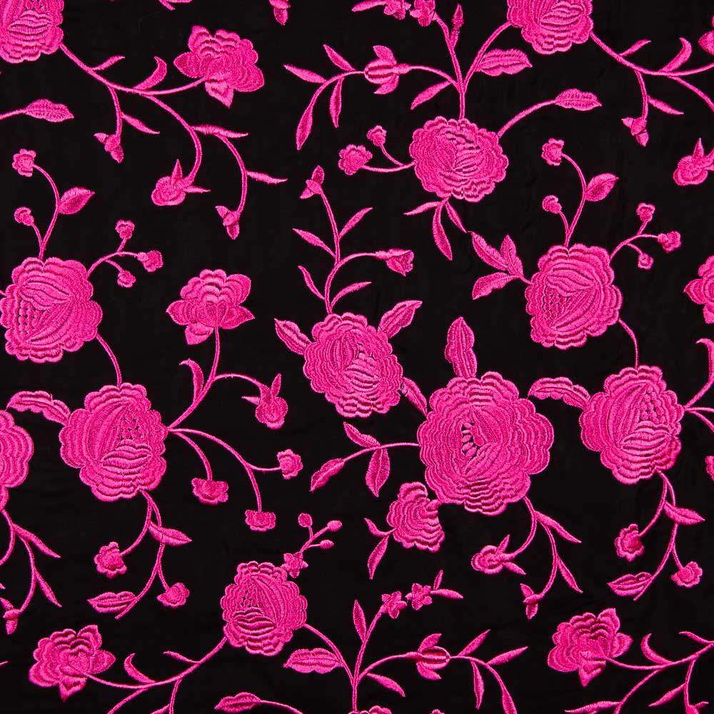 Fuchsia Tencel Bestickter Schal Schwarz - Ribes y Casals