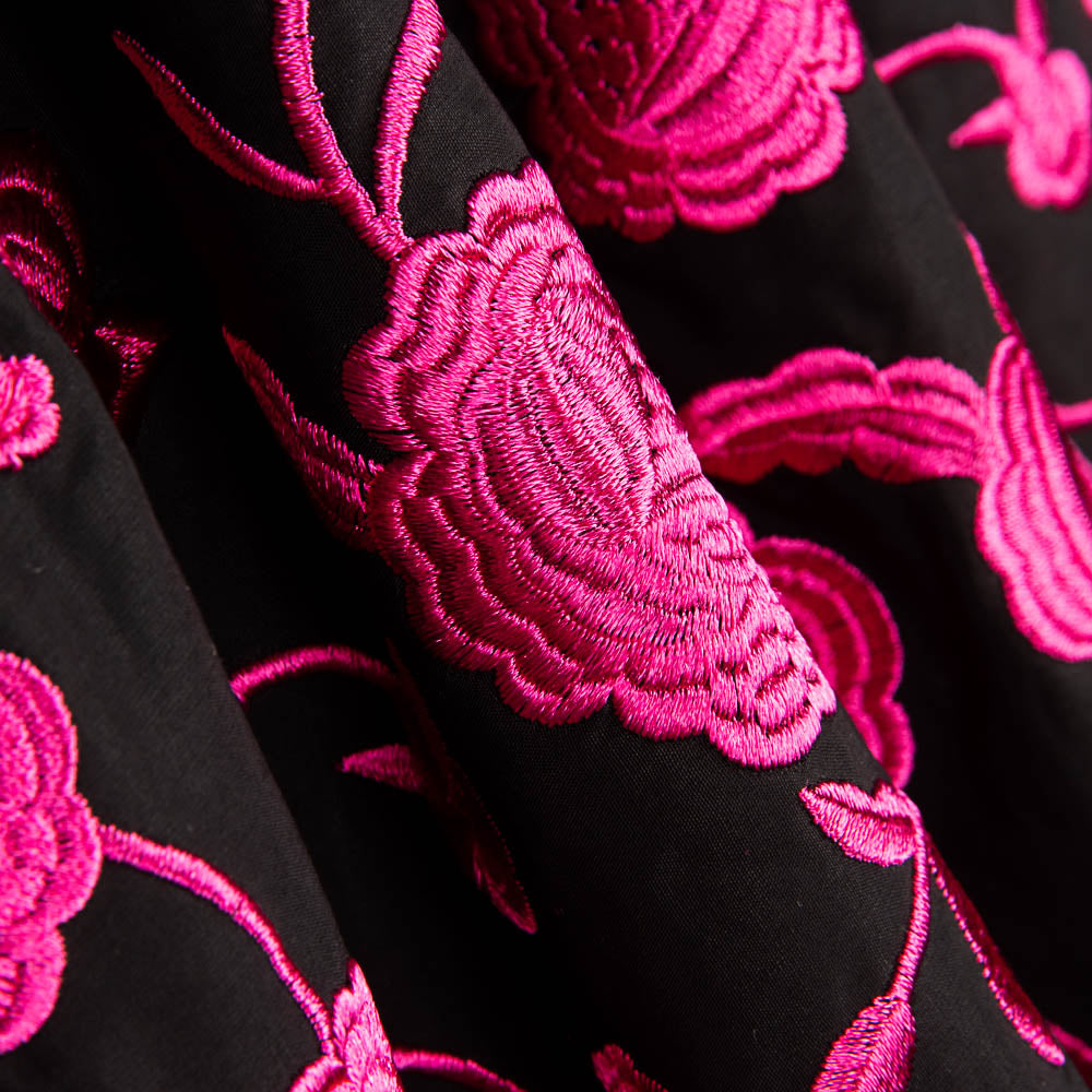 Fuchsia Tencel Bestickter Schal Schwarz - Ribes y Casals