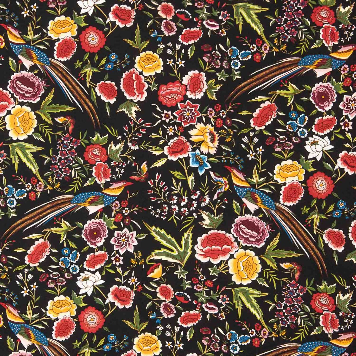 Polyester Crep Polyester Heavy Drape Print Schwarzer Kolibri-Schal - Ribes y Casals