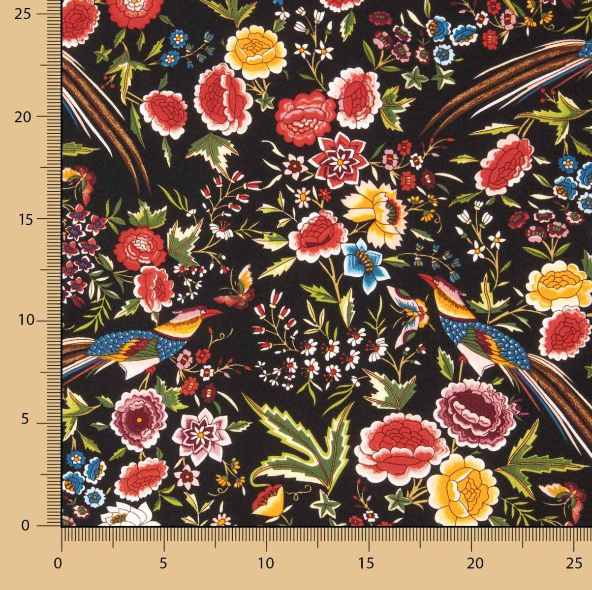 Polyester Crep Polyester Heavy Drape Print Schwarzer Kolibri-Schal - Ribes y Casals