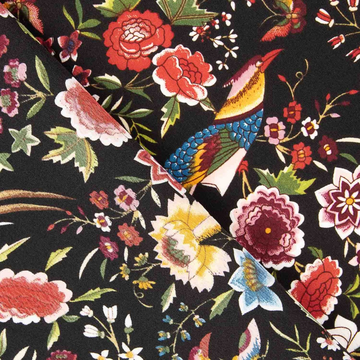 Polyester Crep Polyester Heavy Drape Print Schwarzer Kolibri-Schal - Ribes y Casals