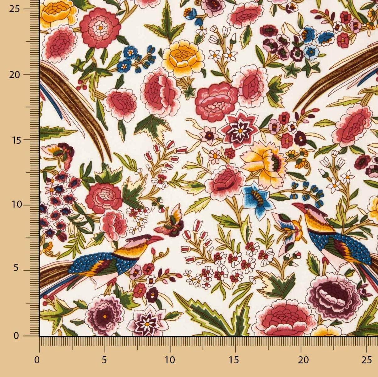 Polyester Crep Polyester Heavy Drawstring Printed Ecru Hummingbird Shawl - Ribes y Casals