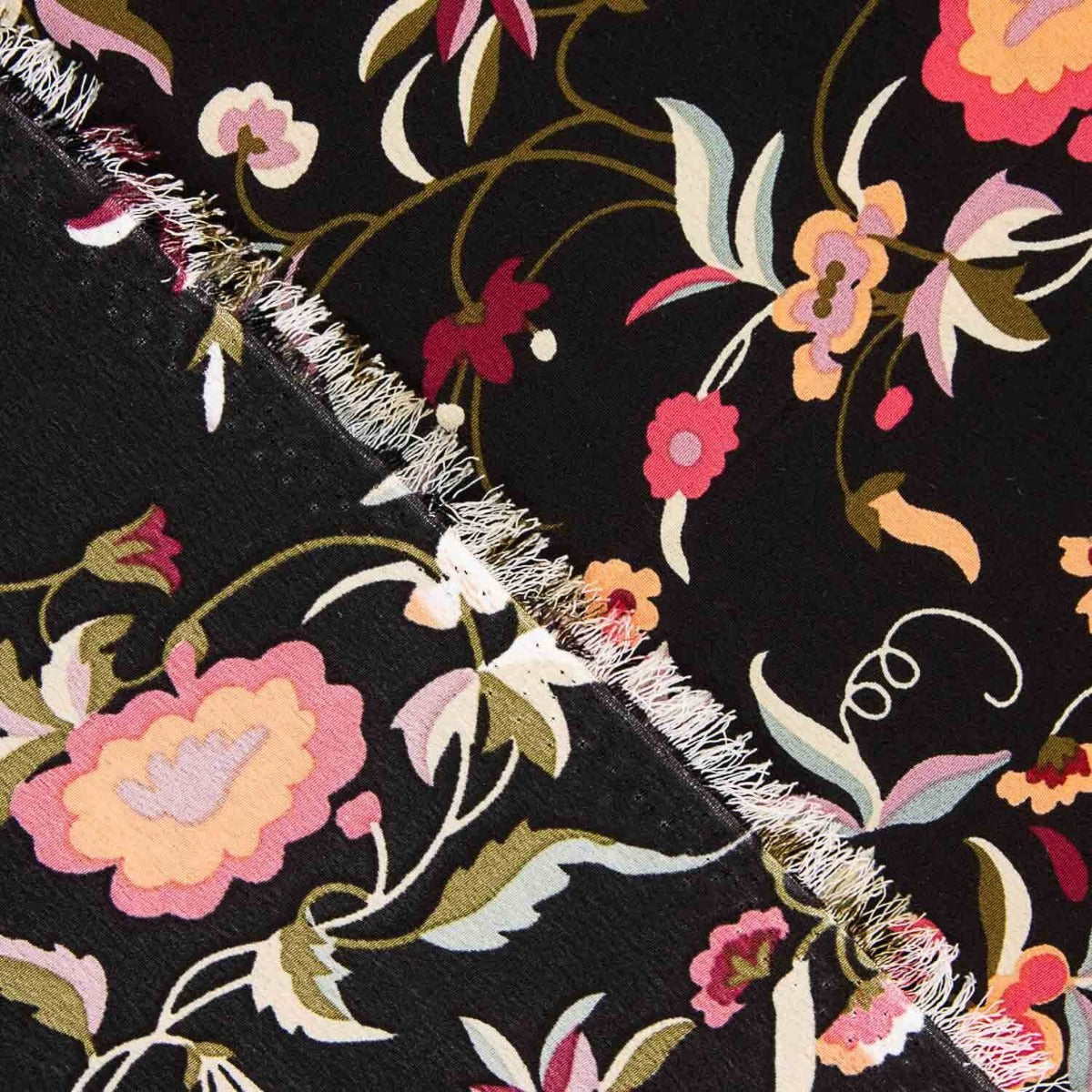 Crepe Polyester Heavy Drape Bedruckter Schal Schwarz - Ribes y Casals