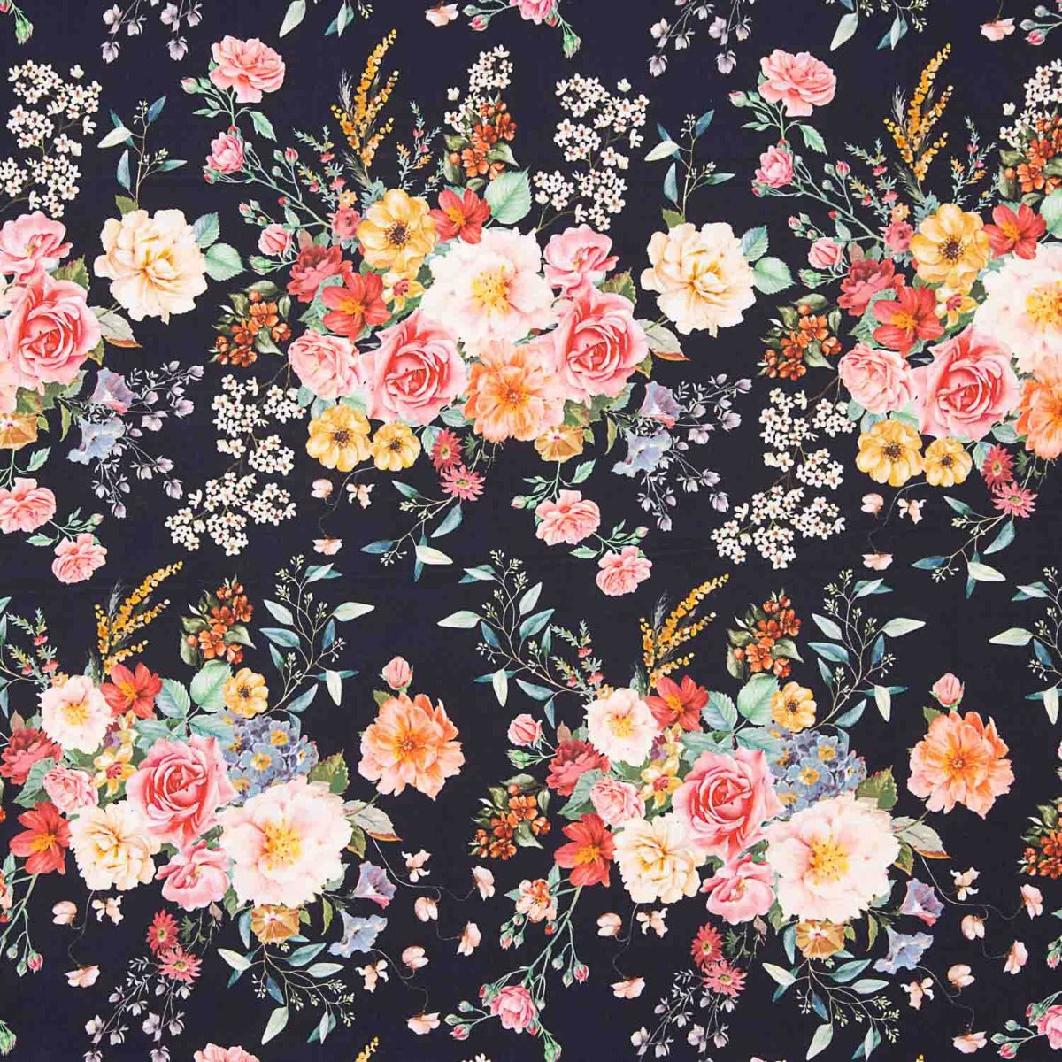 Flamenco Popeline Floral Print Schwarz - Ribes y Casals