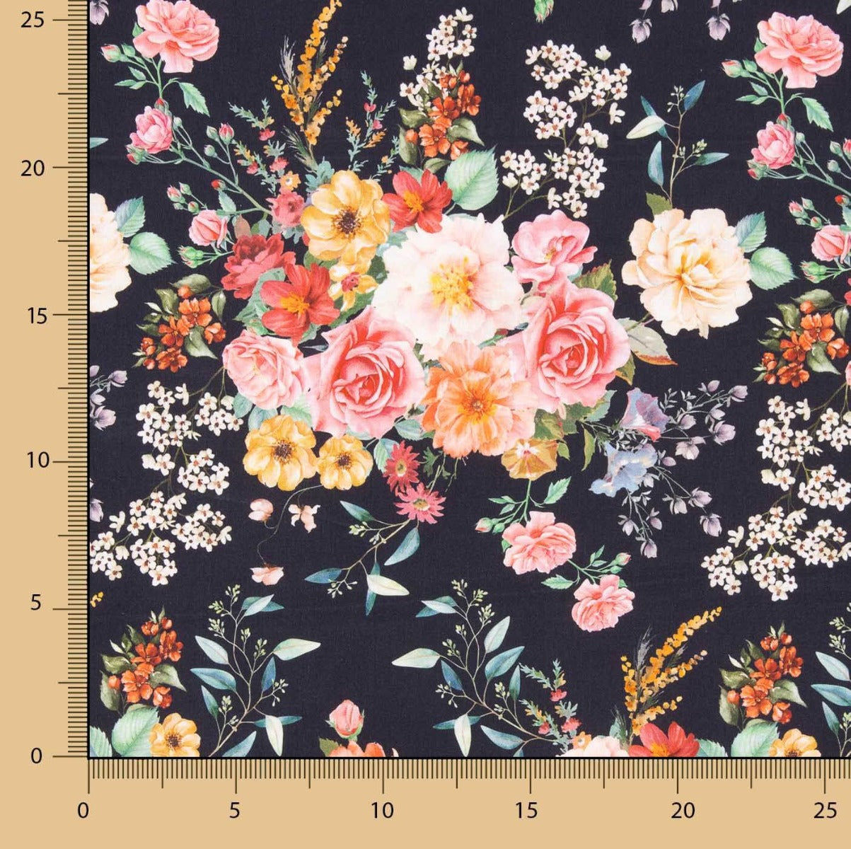 Flamenco Popeline Floral Print Schwarz - Ribes y Casals