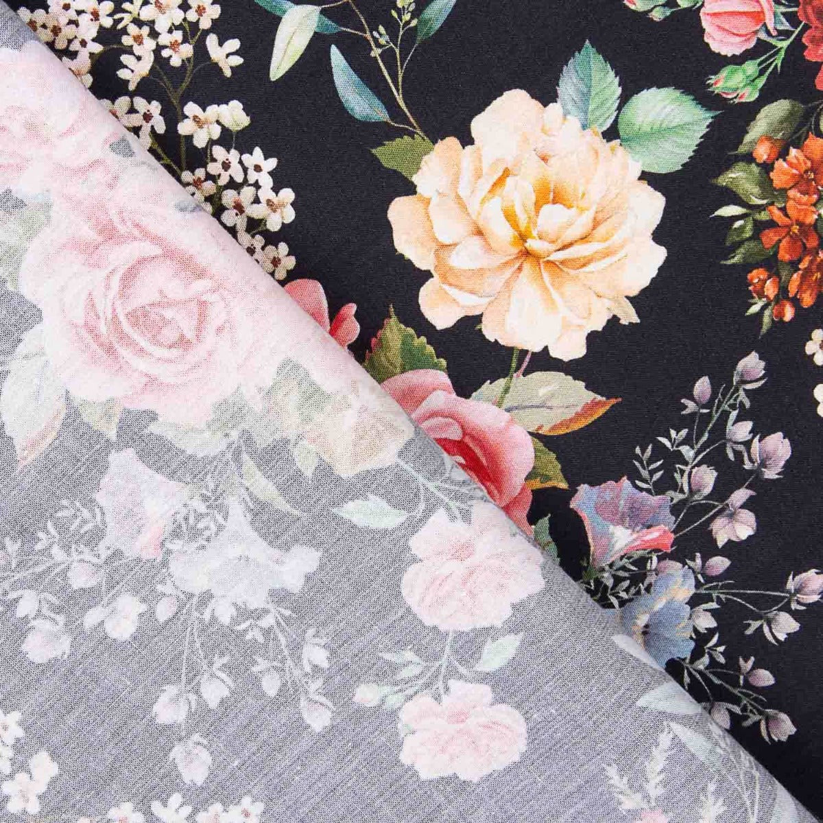 Flamenco Popeline Floral Print Schwarz - Ribes y Casals