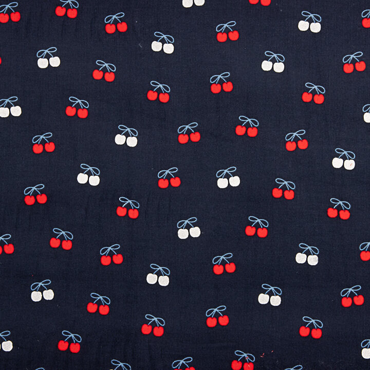Feincord aus Baumwollstoff mit Kirschen-Print in Marineblau - Ribes y Casals