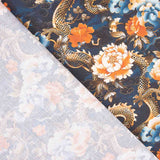 Drachen und orientalische Blumen bedruckte Baumwollpopeline - Ribes y Casals