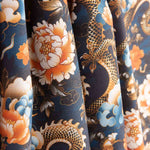 Drachen und orientalische Blumen bedruckte Baumwollpopeline - Ribes y Casals